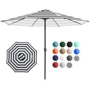 12' Patio Umbrellas Outdoor Table Market Umbrella w/Crank, 8 Sturdy Ribs, UV Protection Windproof for Garden, Deck, Backyard, Pool(Black Striped) 12' Patio Umbrellas Outdoor Table Market Umbrella w/Crank, 8 Sturdy Ribs, UV Protection Windproof for Garden, Deck, Backyard, Pool(Black Striped)