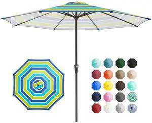 11' Patio Umbrellas Outdoor Table Market Umbrella w/Crank, 8 Sturdy Ribs, UV Protection Windproof for Garden, Deck, Backyard, Pool(Blue Green Striped) 11' Patio Umbrellas Outdoor Table Market Umbrella w/Crank, 8 Sturdy Ribs, UV Protection Windproof for Garden, Deck, Backyard, Pool(Blue Green Striped)