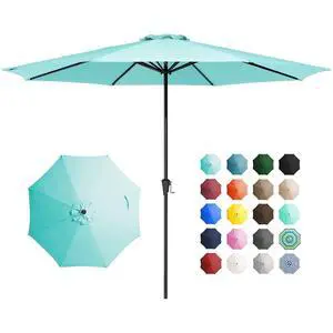 11' Patio Umbrellas Outdoor Table Market Umbrella w/Crank, 8 Sturdy Ribs, UV Protection Windproof for Garden, Deck, Backyard, Pool(Teal Blue) 11' Patio Umbrellas Outdoor Table Market Umbrella w/Crank, 8 Sturdy Ribs, UV Protection Windproof for Garden, Deck, Backyard, Pool(Teal Blue)