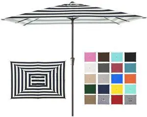 8x10 ft Rectangular Patio Umbrellas Outdoor Table Market Umbrella w/Crank, 8 Sturdy Ribs, UV Protection Windproof Sunproof for Garden, Deck, Backyard, Pool(Beige & Black Striped) 8x10 ft Rectangular Patio Umbrellas Outdoor Table Market Umbrella w/Crank, 8 Sturdy Ribs, UV Protection Windproof Sunproof for Garden, Deck, Backyard, Pool(Beige & Black Striped)