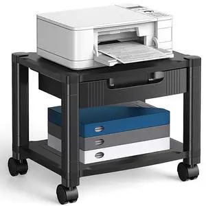 Printer Stand with Cable Management and Storage Drawer, Printer Table with Locking Wheels, 14.1-inch Maximum Height Printer Cart for Under Desk, Home, Office, HNDPS Printer Stand with Cable Management and Storage Drawer, Printer Table with Locking Wheels, 14.1-inch Maximum Height Printer Cart for Under Desk, Home, Office, HNDPS