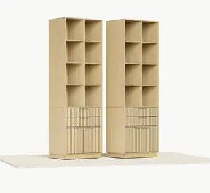 Bookcase with Drawers, Set of 2 Fluted Tall Bookshelf with Doors and 4-Tier Storage Shelves, 73'' Wooden Book Shelf for Home Office, Living Room, Light Walnut Bookcase with Drawers, Set of 2 Fluted Tall Bookshelf with Doors and 4-Tier Storage Shelves, 73'' Wooden Book Shelf for Home Office, Living Room, Light Walnut