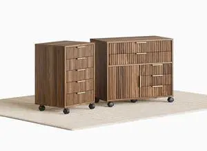 Home Office Furniture Set, Fluted Wooden File Cabinet with Locable Wheels, Filing Cabinet with 5 Drawers for Home Office, Black Walnut Home Office Furniture Set, Fluted Wooden File Cabinet with Locable Wheels, Filing Cabinet with 5 Drawers for Home Office, Black Walnut
