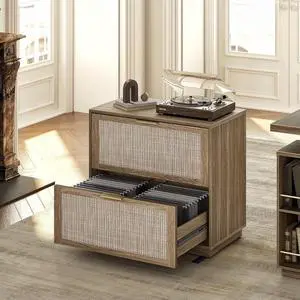 32'' 2 Drawer Lateral File Cabinet for Home Office, Natural Oak | Wood Rattan Filing Cabinet, Fits for Legal/Letter/A4 Files, Extended Surface Space for Printer 32'' 2 Drawer Lateral File Cabinet for Home Office, Natural Oak | Wood Rattan Filing Cabinet, Fits for Legal/Letter/A4 Files, Extended Surface Space for Printer