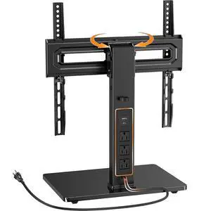 Universal Swivel TV Stand with Power Outlet for 3465 inch TVs | Tilt, 6 height adjustments, stable tempered glass base, security locks, cable management, 88 lbs max load, max VESA 400x400mm Universal Swivel TV Stand with Power Outlet for 3465 inch TVs | Tilt, 6 height adjustments, stable tempered glass base, security locks, cable management, 88 lbs max load, max VESA 400x400mm