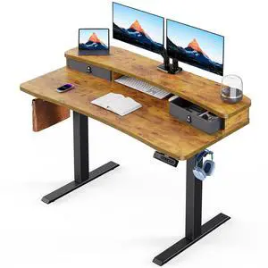 48 x 24 Electric Standing Desk with 2 Drawers, C-Clamp Mount Compatible, Height Adjustable Computer Desk, Home Office Stand Up Desk with 4 Preset Heights & 2 Hooks, Vintage Brown 48 x 24 Electric Standing Desk with 2 Drawers, C-Clamp Mount Compatible, Height Adjustable Computer Desk, Home Office Stand Up Desk with 4 Preset Heights & 2 Hooks, Vintage Brown
