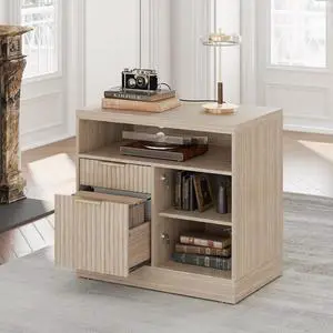 2 Drawer Fluted File Cabinet, 32'' Lateral File Cabinet with Lock and AC/USB for Letter/A4 Size, Wood Filing Cabinet with Storage Shelves for Home Office, Natural Walnut 2 Drawer Fluted File Cabinet, 32'' Lateral File Cabinet with Lock and AC/USB for Letter/A4 Size, Wood Filing Cabinet with Storage Shelves for Home Office, Natural Walnut