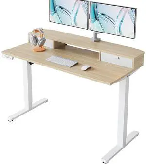47.2" X 23.6" Electric Standing Desk with 2 Drawers, C-Clamp Mount Compatible, Height Adjustable Computer Desk, Home Office Stand Up Desk with 4 Preset Heights & 2 Hooks, Light Walnut 47.2" X 23.6" Electric Standing Desk with 2 Drawers, C-Clamp Mount Compatible, Height Adjustable Computer Desk, Home Office Stand Up Desk with 4 Preset Heights & 2 Hooks, Light Walnut