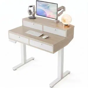 32 X 20 inch Electric Standing Desk with 4 Drawers, Adjustable Height Sit Stand Home Office Desk, C-Clamp Mount Compatible, Ergonomic Stand up Desk with 4 Preset Heights, Natural 32 X 20 inch Electric Standing Desk with 4 Drawers, Adjustable Height Sit Stand Home Office Desk, C-Clamp Mount Compatible, Ergonomic Stand up Desk with 4 Preset Heights, Natural