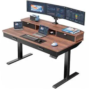 55 x 30 inch Electric Standing Desk with 2 Wood Drawers, Adjustable Height Sit Stand Desk for Home Office, Ergonomic Stand up Desk with 4 Memory Presets, 176 lbs Capacity, Walnut Top 55 x 30 inch Electric Standing Desk with 2 Wood Drawers, Adjustable Height Sit Stand Desk for Home Office, Ergonomic Stand up Desk with 4 Memory Presets, 176 lbs Capacity, Walnut Top