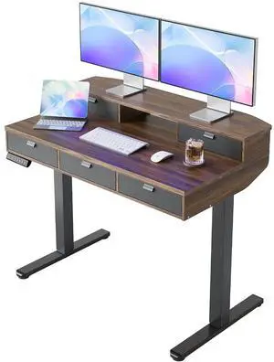 40 X 24 inch Electric Standing Desk with 4 Drawers, Adjustable Height Sit Stand Home Office Desk, C-Clamp Mount Compatible, Ergonomic Stand up Desk with 4 Preset Heights, Walnut 40 X 24 inch Electric Standing Desk with 4 Drawers, Adjustable Height Sit Stand Home Office Desk, C-Clamp Mount Compatible, Ergonomic Stand up Desk with 4 Preset Heights, Walnut