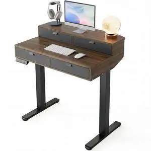 32 X 20 inch Electric Standing Desk with 4 Drawers, Adjustable Height Sit Stand Home Office Desk, C-Clamp Mount Compatible, Ergonomic Stand up Desk with 4 Preset Heights, Walnut 32 X 20 inch Electric Standing Desk with 4 Drawers, Adjustable Height Sit Stand Home Office Desk, C-Clamp Mount Compatible, Ergonomic Stand up Desk with 4 Preset Heights, Walnut