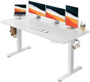 Electric Standing Desk, Whole Piece Desktop, Adjustable Height Computer Desk, 4 Height Memory Settings, Sit Stand Up Desk for Home Office, 60" x 24", White Electric Standing Desk, Whole Piece Desktop, Adjustable Height Computer Desk, 4 Height Memory Settings, Sit Stand Up Desk for Home Office, 60" x 24", White