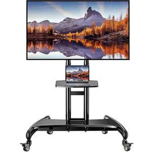 Rolling TV Stand for 32-84 Inch TV, Mobile TV Cart up to 100lbs, Adjustable Height Outdoor TV Cart with Heavy-Duty Base, VESA 600x400mm, Portable TV Stand on Wheels for Livingroom PGTVMC05-1 Rolling TV Stand for 32-84 Inch TV, Mobile TV Cart up to 100lbs, Adjustable Height Outdoor TV Cart with Heavy-Duty Base, VESA 600x400mm, Portable TV Stand on Wheels for Livingroom PGTVMC05-1