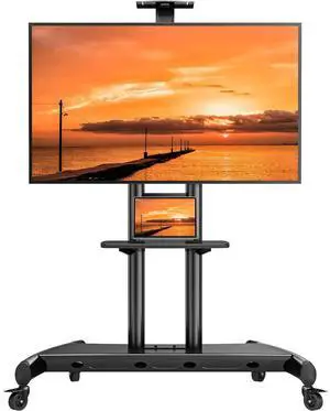 Rolling TV Stand, Portable TV Stand on Wheels for 55-90 Inch Screens up to 200 lbs, Adjustable Mobile TV Cart with AV Shelf & Camera Shelf, Outdoor Tv Stand Max VESA 800x500mm, PGTVMC07 Rolling TV Stand, Portable TV Stand on Wheels for 55-90 Inch Screens up to 200 lbs, Adjustable Mobile TV Cart with AV Shelf & Camera Shelf, Outdoor Tv Stand Max VESA 800x500mm, PGTVMC07