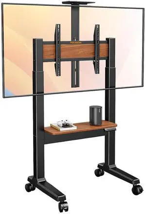 Motorized Mobile TV Cart for 3786 inch TVs up to 154 lbs | Electric height adjustable, smart controller, stable dual pillar, wooden shelf storage, lockable wheels, max VESA 600x400mm Motorized Mobile TV Cart for 3786 inch TVs up to 154 lbs | Electric height adjustable, smart controller, stable dual pillar, wooden shelf storage, lockable wheels, max VESA 600x400mm
