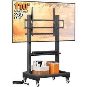 Rolling TV Stand for 32-110 TVs up to 250 lbs, Outdoor TV Stand with Large Wheels, Handle & Power Outlet, Height Adjustable Mobile TV Cart with Wood Shelf, Max VESA 800x600mm, PGTVMC24B Rolling TV Stand for 32-110 TVs up to 250 lbs, Outdoor TV Stand with Large Wheels, Handle & Power Outlet, Height Adjustable Mobile TV Cart with Wood Shelf, Max VESA 800x600mm, PGTVMC24B