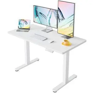 Electric Standing Desk, 48 x 28 Inch Height Adjustable Computer Desk with Storage Bag, 4 Height Memory Settings, Sit Stand Up Desk for Home Office, White Electric Standing Desk, 48 x 28 Inch Height Adjustable Computer Desk with Storage Bag, 4 Height Memory Settings, Sit Stand Up Desk for Home Office, White