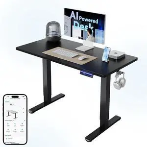 One-Piece AI-Powered Electric Standing Desk, Smart APP, Work with Alexa & Google, Adjustable Height, 3 Memory Settings, Sedentary Reminder, Ergonomic Sit-Stand Desk, 48-inch, Black One-Piece AI-Powered Electric Standing Desk, Smart APP, Work with Alexa & Google, Adjustable Height, 3 Memory Settings, Sedentary Reminder, Ergonomic Sit-Stand Desk, 48-inch, Black