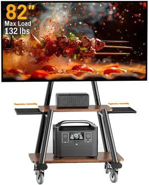 Rolling TV Stand for 43-82 TVs up to 132 lbs, Outdoor TV Stand with Extra-Large Wheels & Extendable Handles, Height Adjustable Mobile TV Cart with Wood Shelf, Max VESA 600x400mm, PGTVMC25B Rolling TV Stand for 43-82 TVs up to 132 lbs, Outdoor TV Stand with Extra-Large Wheels & Extendable Handles, Height Adjustable Mobile TV Cart with Wood Shelf, Max VESA 600x400mm, PGTVMC25B