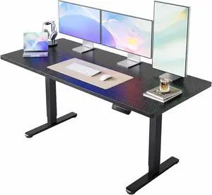Electric Standing Desk, 63" x 28" Height Adjustable Desk, 4 Memory Height Settings, Sit to Stand Up Desk for Home Office, with Headphone Hook, Cable Manager, Carbon Fiber Black Electric Standing Desk, 63" x 28" Height Adjustable Desk, 4 Memory Height Settings, Sit to Stand Up Desk for Home Office, with Headphone Hook, Cable Manager, Carbon Fiber Black