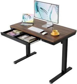 Electric Standing Desk with Drawers, 40 X 24 Inch Electric Adjustable Height Desk, Quick Install One-Piece Tabletop with USB Charging Ports, Sit to Stand Up Desk for Home Office, Black Walnut Electric Standing Desk with Drawers, 40 X 24 Inch Electric Adjustable Height Desk, Quick Install One-Piece Tabletop with USB Charging Ports, Sit to Stand Up Desk for Home Office, Black Walnut