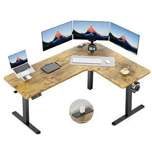 63 L-Shaped Standing Desk, Built-in Power Outlets, Vintage Brown | Smooth Electric Height Adjustment, 3 Memory Presets, Sturdy Steel Frame, 220 lbs Capacity, Large Power Strip Holder 63 L-Shaped Standing Desk, Built-in Power Outlets, Vintage Brown | Smooth Electric Height Adjustment, 3 Memory Presets, Sturdy Steel Frame, 220 lbs Capacity, Large Power Strip Holder