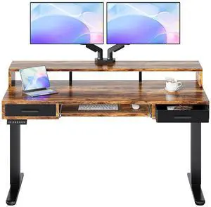 55 x 26 Electric Standing Desk with 2 Drawers &24.4 Large Keyboard Tray, C-Clamp Mount Compatible, Adjustable Computer Desk for Office, Sit Stand Up Desk with 4 Height Presets, Vintage Brown 55 x 26 Electric Standing Desk with 2 Drawers &24.4 Large Keyboard Tray, C-Clamp Mount Compatible, Adjustable Computer Desk for Office, Sit Stand Up Desk with 4 Height Presets, Vintage Brown