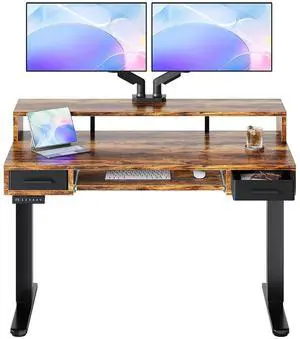 48 x 26 Electric Standing Desk with 2 Drawers &24.4 Large Keyboard Tray, C-Clamp Mount Compatible, Adjustable Computer Desk for Office, Sit Stand Up Desk with 4 Height Presets, Vintage Brown 48 x 26 Electric Standing Desk with 2 Drawers &24.4 Large Keyboard Tray, C-Clamp Mount Compatible, Adjustable Computer Desk for Office, Sit Stand Up Desk with 4 Height Presets, Vintage Brown