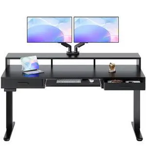 63 x 26 Electric Standing Desk with 2 Drawers &24.4 Large Keyboard Tray, C-Clamp Mount Compatible, Adjustable Computer Desk for Office, Sit Stand Up Desk with 4 Height Presets, Black 63 x 26 Electric Standing Desk with 2 Drawers &24.4 Large Keyboard Tray, C-Clamp Mount Compatible, Adjustable Computer Desk for Office, Sit Stand Up Desk with 4 Height Presets, Black
