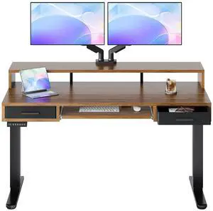 55 x 26 Electric Standing Desk with 2 Drawers &24.4 Large Keyboard Tray, C-Clamp Mount Compatible, Adjustable Computer Desk for Office, Sit Stand Up Desk with 4 Height Presets, Deep Walnut 55 x 26 Electric Standing Desk with 2 Drawers &24.4 Large Keyboard Tray, C-Clamp Mount Compatible, Adjustable Computer Desk for Office, Sit Stand Up Desk with 4 Height Presets, Deep Walnut