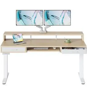 63 x 26 Electric Standing Desk with 2 Drawers &24.4 Large Keyboard Tray, C-Clamp Mount Compatible, Adjustable Computer Desk for Office, Sit Stand Up Desk with 4 Height Presets, Light Walnut 63 x 26 Electric Standing Desk with 2 Drawers &24.4 Large Keyboard Tray, C-Clamp Mount Compatible, Adjustable Computer Desk for Office, Sit Stand Up Desk with 4 Height Presets, Light Walnut
