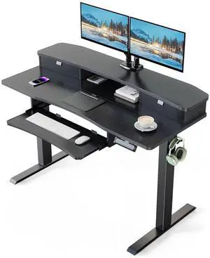 48" x 26" Electric Standing Desk with 2 Drawers & 26.7" Large Keyboard Tray, C-Clamp Mount Compatible, Adjustable Computer Desk for Home Office, Stand Up Desk with 4 Height Presets, Black 48" x 26" Electric Standing Desk with 2 Drawers & 26.7" Large Keyboard Tray, C-Clamp Mount Compatible, Adjustable Computer Desk for Home Office, Stand Up Desk with 4 Height Presets, Black