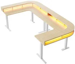 U-Shape Standing Desk with LED Strip & Power Outrlets, 2-Tier Height Adjustable Sit Stand up Gaming Desk with Power Strip Holder, Large Computer Table for Home Office, Light Walnut U-Shape Standing Desk with LED Strip & Power Outrlets, 2-Tier Height Adjustable Sit Stand up Gaming Desk with Power Strip Holder, Large Computer Table for Home Office, Light Walnut