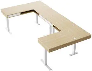 U-Shaped Electric Standing Desk with Storage Drawers, Adjustable Height Ergonomic Gaming Desk, Large Sit Stand Up Desk with Power Strip Tray & Cable Grommets for Home Office, Light Walnut U-Shaped Electric Standing Desk with Storage Drawers, Adjustable Height Ergonomic Gaming Desk, Large Sit Stand Up Desk with Power Strip Tray & Cable Grommets for Home Office, Light Walnut