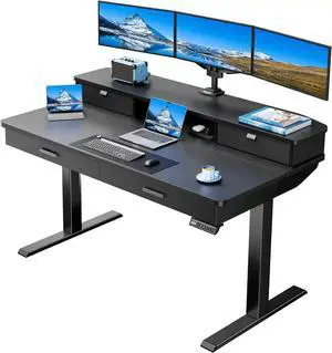 55 x 30 inch Standing Desk with Wood Drawers,Electric Stand up Home Office Desk Adjustable Height with Two Tiers, Black Ergonomic Stand up Desk with Monitor Stand 55 x 30 inch Standing Desk with Wood Drawers,Electric Stand up Home Office Desk Adjustable Height with Two Tiers, Black Ergonomic Stand up Desk with Monitor Stand