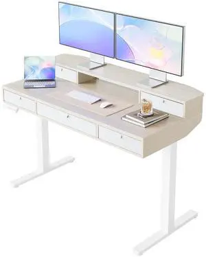 48 x 24 inch Electric Standing Desk with 4 Drawers, Adjustable Height Sit Stand Home Office Desk with Two Tiers, Ergonomic Adjustable Stand up Desk C-Clamp Monitor Mount Compatible, Natural 48 x 24 inch Electric Standing Desk with 4 Drawers, Adjustable Height Sit Stand Home Office Desk with Two Tiers, Ergonomic Adjustable Stand up Desk C-Clamp Monitor Mount Compatible, Natural