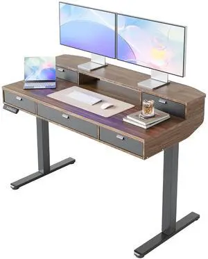 48 x 24 inch Electric Standing Desk with 4 Drawers, Adjustable Height Sit Stand Home Office Desk with Two Tiers, Ergonomic Adjustable Stand up Desk C-Clamp Monitor Mount Compatible, Walnut 48 x 24 inch Electric Standing Desk with 4 Drawers, Adjustable Height Sit Stand Home Office Desk with Two Tiers, Ergonomic Adjustable Stand up Desk C-Clamp Monitor Mount Compatible, Walnut