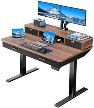 48 x 30 inch Electric Standing Desk with 4 Drawers, Adjustable Height Sit Stand Home Office Desk with Two Tiers, Ergonomic Adjustable Stand up Desk C-Clamp Monitor Mount Compatible, Walnut 48 x 30 inch Electric Standing Desk with 4 Drawers, Adjustable Height Sit Stand Home Office Desk with Two Tiers, Ergonomic Adjustable Stand up Desk C-Clamp Monitor Mount Compatible, Walnut