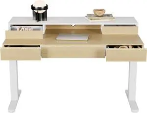 Standing Desk with Drawers, 48 Inches Electric Height Adjustable Desk with Storage, Whole-Piece Board Sit Stand Up Desk with Monitor Shelf, Light Walnut Standing Desk with Drawers, 48 Inches Electric Height Adjustable Desk with Storage, Whole-Piece Board Sit Stand Up Desk with Monitor Shelf, Light Walnut