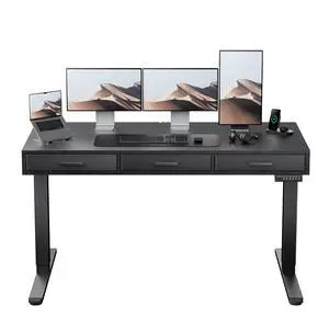 Electric Standing Desk with Drawers, C-Clamp Mount Compatible, 55 x 28 Inch Height Adjustable Sit Stand Desk, Fabric Drawers, Home Office Stand Up Desk with 4 Custom Height Settings, Black Electric Standing Desk with Drawers, C-Clamp Mount Compatible, 55 x 28 Inch Height Adjustable Sit Stand Desk, Fabric Drawers, Home Office Stand Up Desk with 4 Custom Height Settings, Black