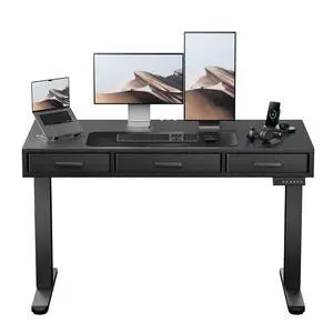 Electric Standing Desk with Drawers, C-Clamp Mount Compatible, 48 x 24 Inch Height Adjustable Sit Stand Desk, Fabric Drawers, Home Office Stand Up Desk with 4 Custom Height Settings, Black Electric Standing Desk with Drawers, C-Clamp Mount Compatible, 48 x 24 Inch Height Adjustable Sit Stand Desk, Fabric Drawers, Home Office Stand Up Desk with 4 Custom Height Settings, Black