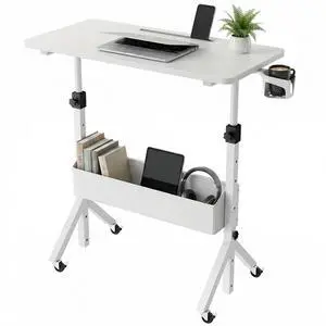 Mobile Standing Desk with Wheels and Storage Basket, Height Adjustable 28.7"-46.1" Rolling Desk for Walking Pad, Small Space Laptop Computer Workstation for Home Office,White Mobile Standing Desk with Wheels and Storage Basket, Height Adjustable 28.7"-46.1" Rolling Desk for Walking Pad, Small Space Laptop Computer Workstation for Home Office,White