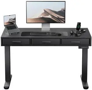 Electric Standing Desk with Drawers, C-Clamp Mount Compatible, 40 x 22 Inch Height Adjustable Sit Stand Desk, Fabric Drawers, Home Office Stand Up Desk with 4 Custom Height Settings, Black Electric Standing Desk with Drawers, C-Clamp Mount Compatible, 40 x 22 Inch Height Adjustable Sit Stand Desk, Fabric Drawers, Home Office Stand Up Desk with 4 Custom Height Settings, Black