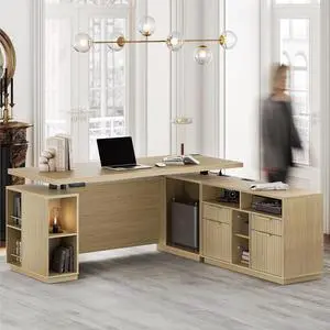 Standing Desk with File Cabinet, 70 Inch L Shaped Electric Height Adjustable Executive Desk with AC/USB and Privacy Panel, Computer Corner Table for Home Office, Light Walnut Standing Desk with File Cabinet, 70 Inch L Shaped Electric Height Adjustable Executive Desk with AC/USB and Privacy Panel, Computer Corner Table for Home Office, Light Walnut