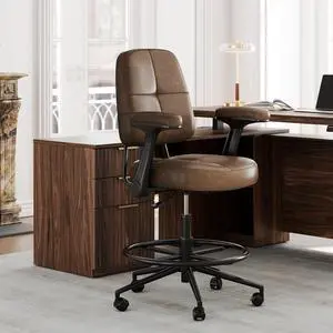 Drafting Executive Chair, Tall Office Chair with Padded Flip-Up Armrests, Mid-Back Cushioned Seat, 360° Swivel Rolling Computer Desk Chair for Standing Desk & Home Office, Vintage Brown Drafting Executive Chair, Tall Office Chair with Padded Flip-Up Armrests, Mid-Back Cushioned Seat, 360° Swivel Rolling Computer Desk Chair for Standing Desk & Home Office, Vintage Brown