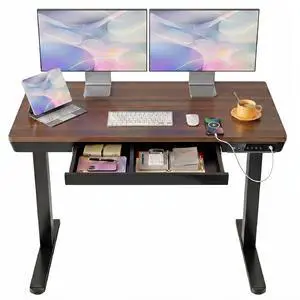 48 X 24 Inch Standing Desk with Drawers, Electric Adjustable Height Desk, Quick Install One-Piece Tabletop with USB Charging Ports, Sit to Stand Up Desk for Home Office, Black Walnut 48 X 24 Inch Standing Desk with Drawers, Electric Adjustable Height Desk, Quick Install One-Piece Tabletop with USB Charging Ports, Sit to Stand Up Desk for Home Office, Black Walnut