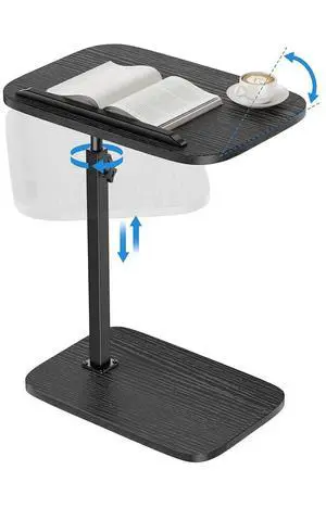 TV Tray Table, Adjustable Height TV Tray with 360° Swivel & 90° Tilt, Sturdy Side Table with Anti-Slip Bar for Laptop, Eating, Space-Saving Side Table for Couch, Bedside, Living Room (Black) TV Tray Table, Adjustable Height TV Tray with 360° Swivel & 90° Tilt, Sturdy Side Table with Anti-Slip Bar for Laptop, Eating, Space-Saving Side Table for Couch, Bedside, Living Room (Black)