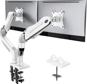 Dual Monitor Stand - Full Adjustable Monitor Desk Mount Swivel Vesa Bracket with C Clamp, Grommet Mounting Base for 13 to 32 Inch Computer Screens - Each Arm Holds 4.4 to 19.8lbs - White Dual Monitor Stand - Full Adjustable Monitor Desk Mount Swivel Vesa Bracket with C Clamp, Grommet Mounting Base for 13 to 32 Inch Computer Screens - Each Arm Holds 4.4 to 19.8lbs - White