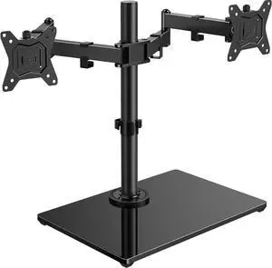 Free Standing Dual Monitor Stand for 13-32 Inch Monitors, Glass Base | Free Standing Base, Two Setup Options, Adjustable Dual Arms, 22 lbs per Arm, VESA 75x75/100x100mm, Easy Portrait Rotation Free Standing Dual Monitor Stand for 13-32 Inch Monitors, Glass Base | Free Standing Base, Two Setup Options, Adjustable Dual Arms, 22 lbs per Arm, VESA 75x75/100x100mm, Easy Portrait Rotation